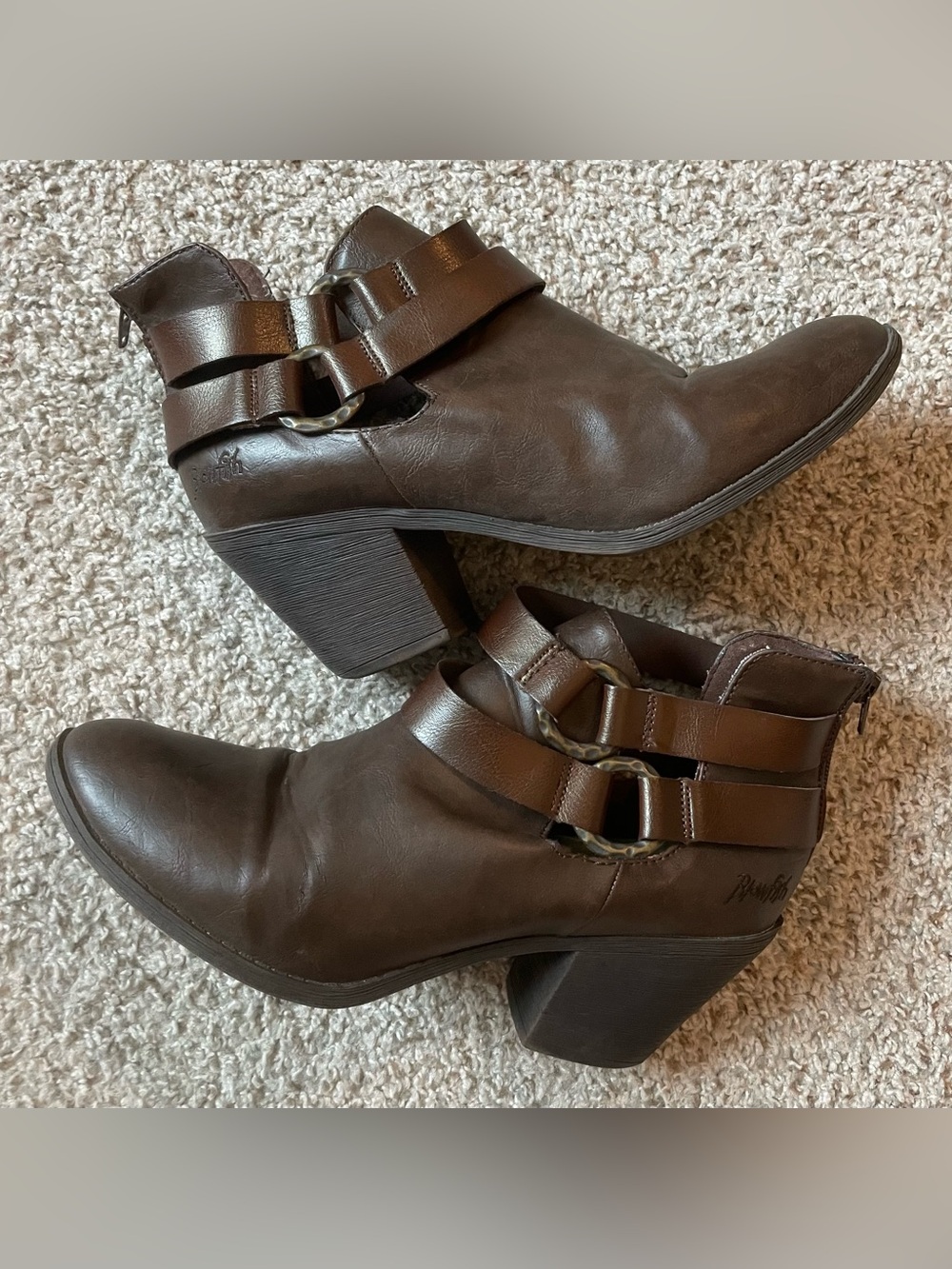 Blowfish Women's Brown Leather Ankle Booties with Buckle Straps